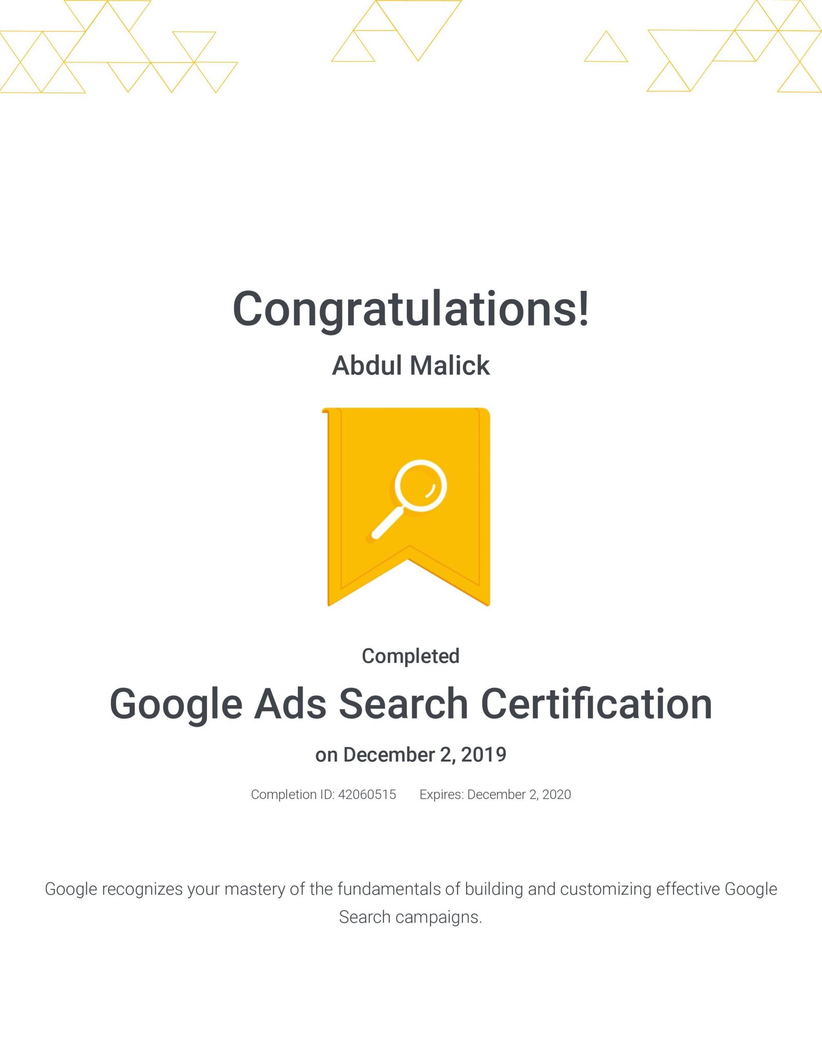 Google Ads Certification - Abdul Malick