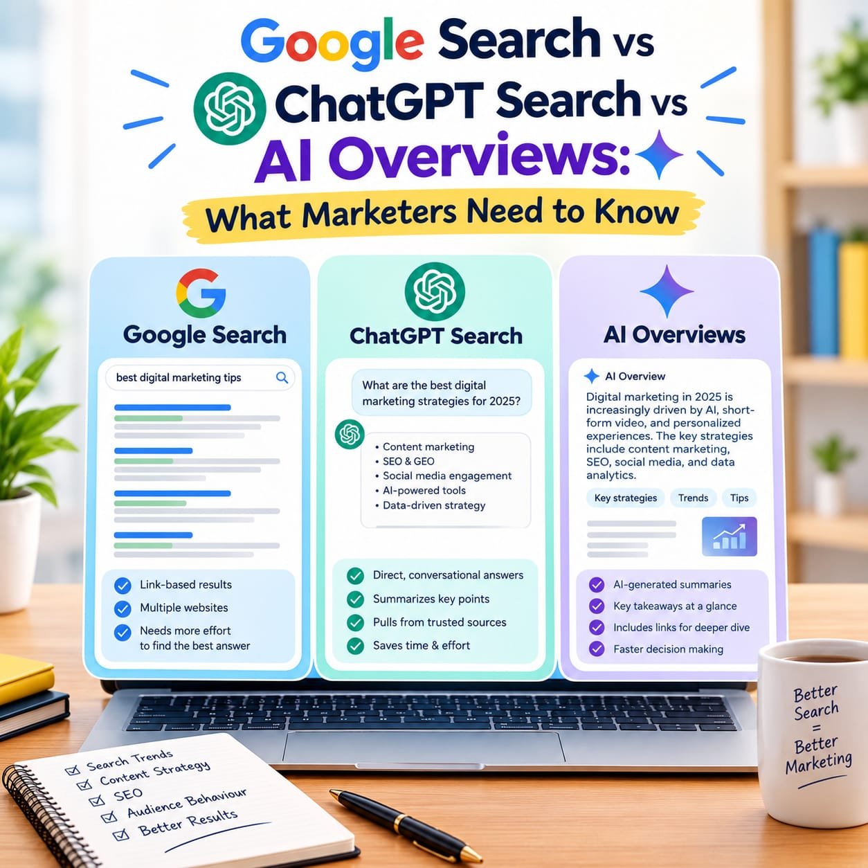 Google Search vs ChatGPT Search vs AI Overviews: What Marketers Need to Know