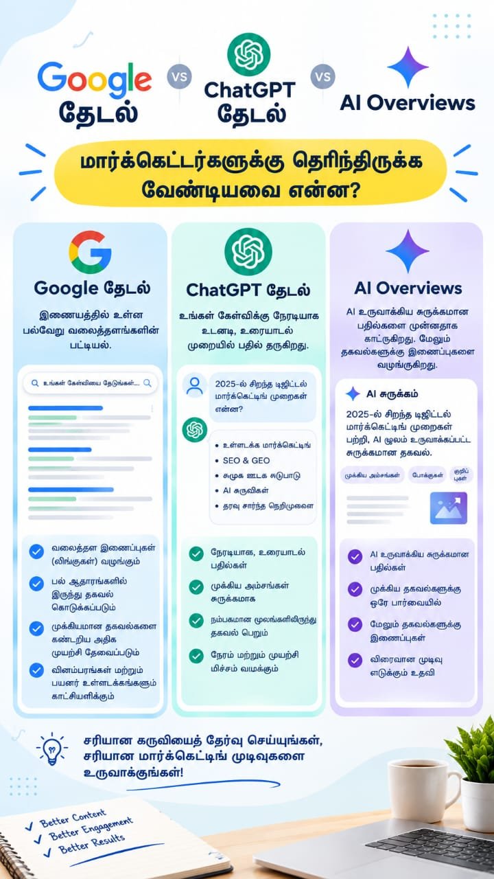 Google Search vs ChatGPT Search vs AI Overviews: Marketers தெரிந்துகொள்ள வேண்டியது